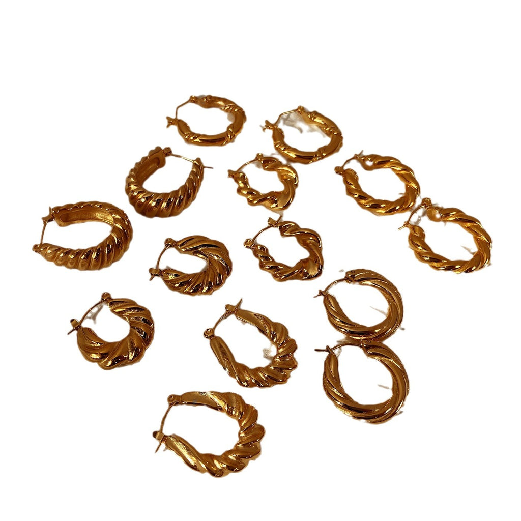 2025New Chunky Twist Bagel Earrings18Gold Plated Stainless Steel Hoop Earrings Women's Jewelry