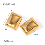 2H 18K Gold Stainless Steel Geometric Earrings Women's Fashion Simple Rectangular Smooth Earrings