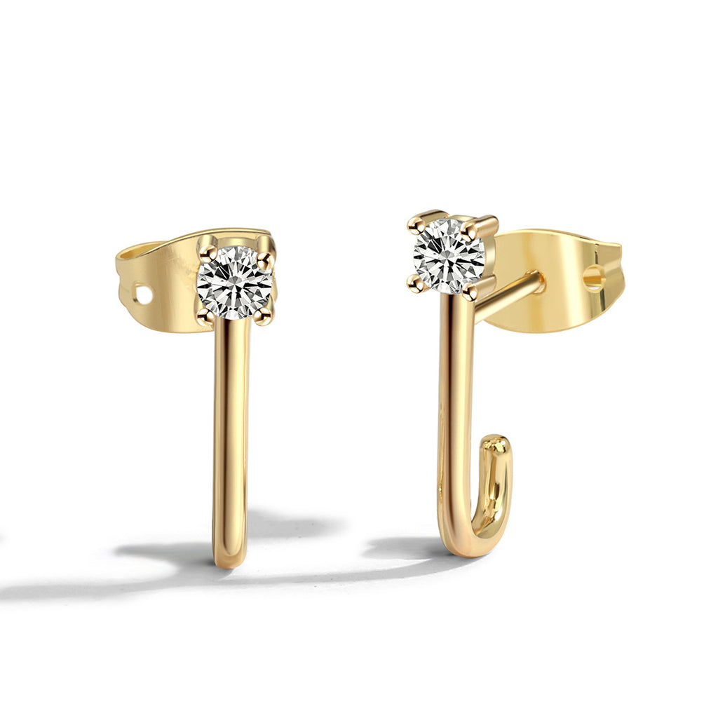 E0272 Elegant and exquisite J Stud Earrings with Shiny Zirconia, Simple and Fashionable Earrings