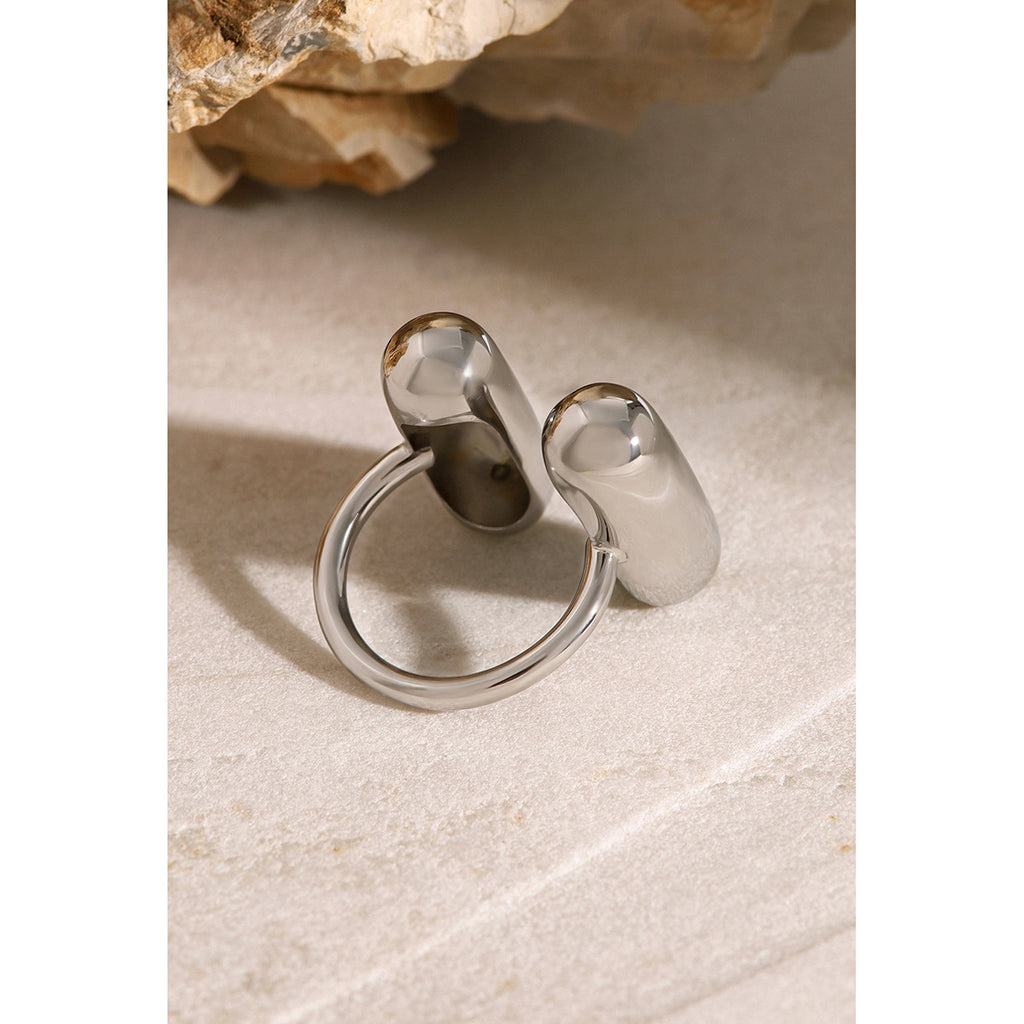 2H 18K Gold Stainless Steel Ring Fashion Trend Unique Double Capsule Shape Open Ring