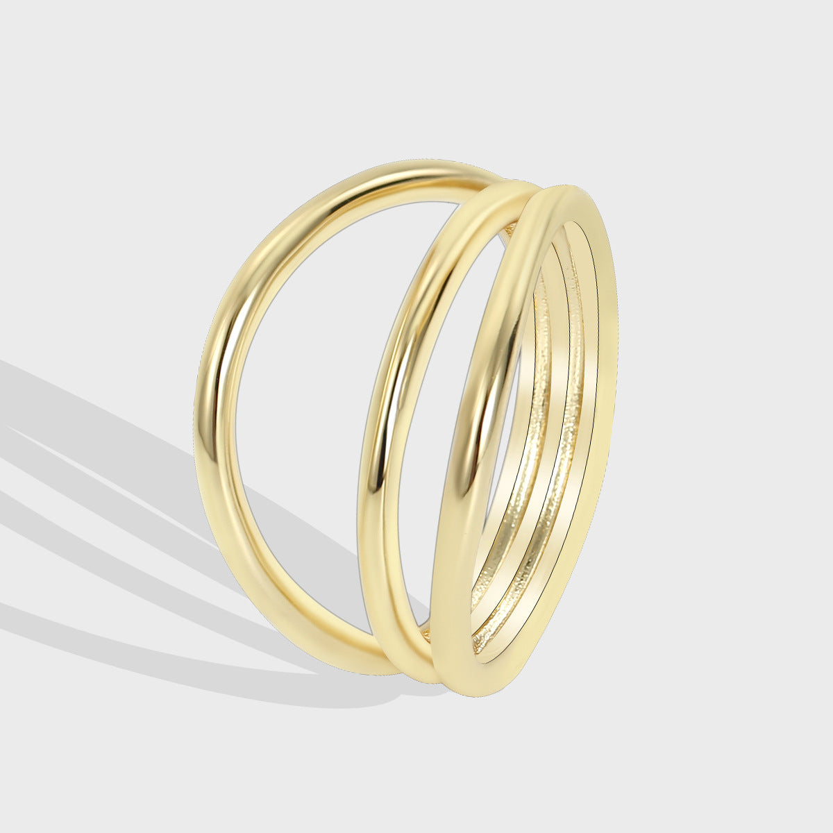 R0113 Minimalist Cold Three-Layer Brass Gold-Plated Ring for Women Retro Fashion