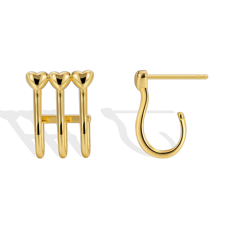 E0468 Korean Style Simple Heart-Shaped Ear Hooks for Women Brass Gold-Plated New Design Earrings