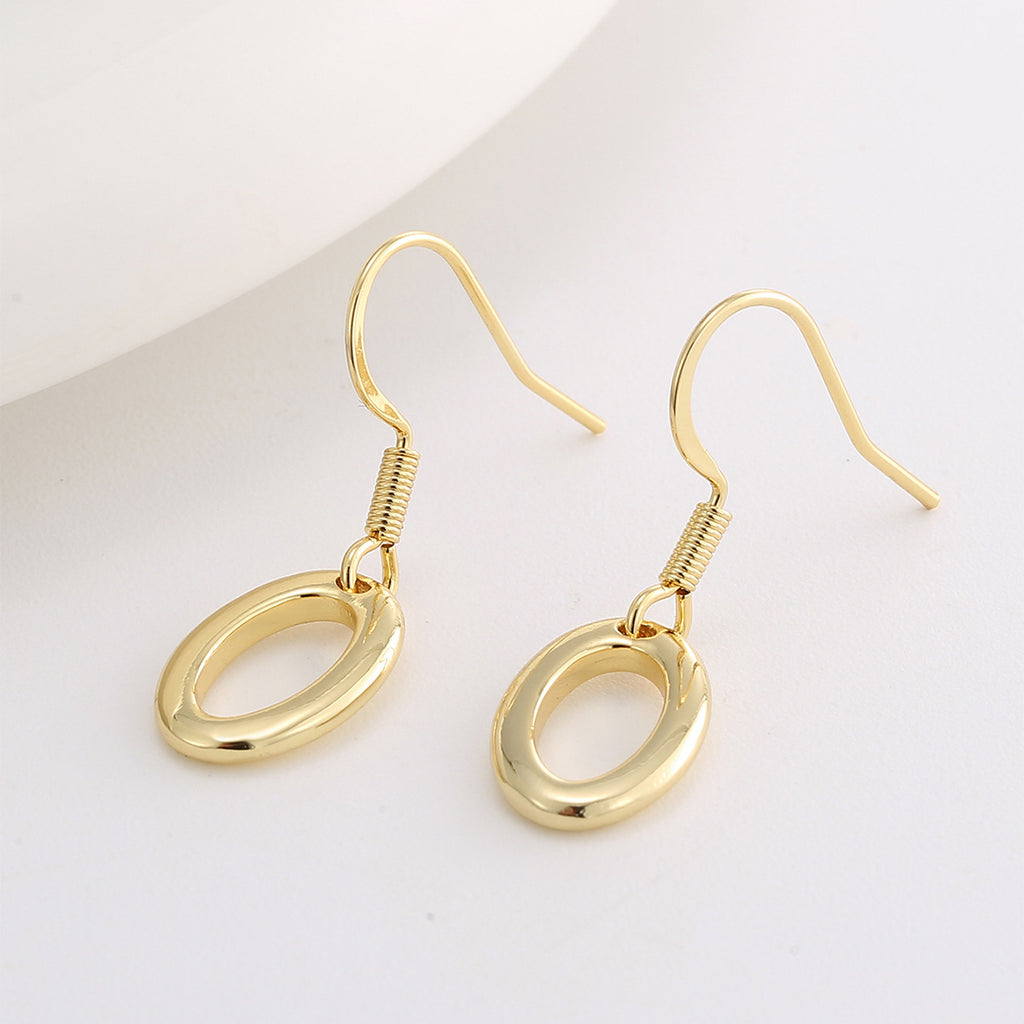 E0755 Autumn Accessories Hip-Hop Style Ear Hooks for Women Gold-Plated Hollow Oval Design Earrings
