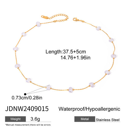 Stainless Steel Pearl Heart Necklace Oil Drop Collarbone Chain Jewelry