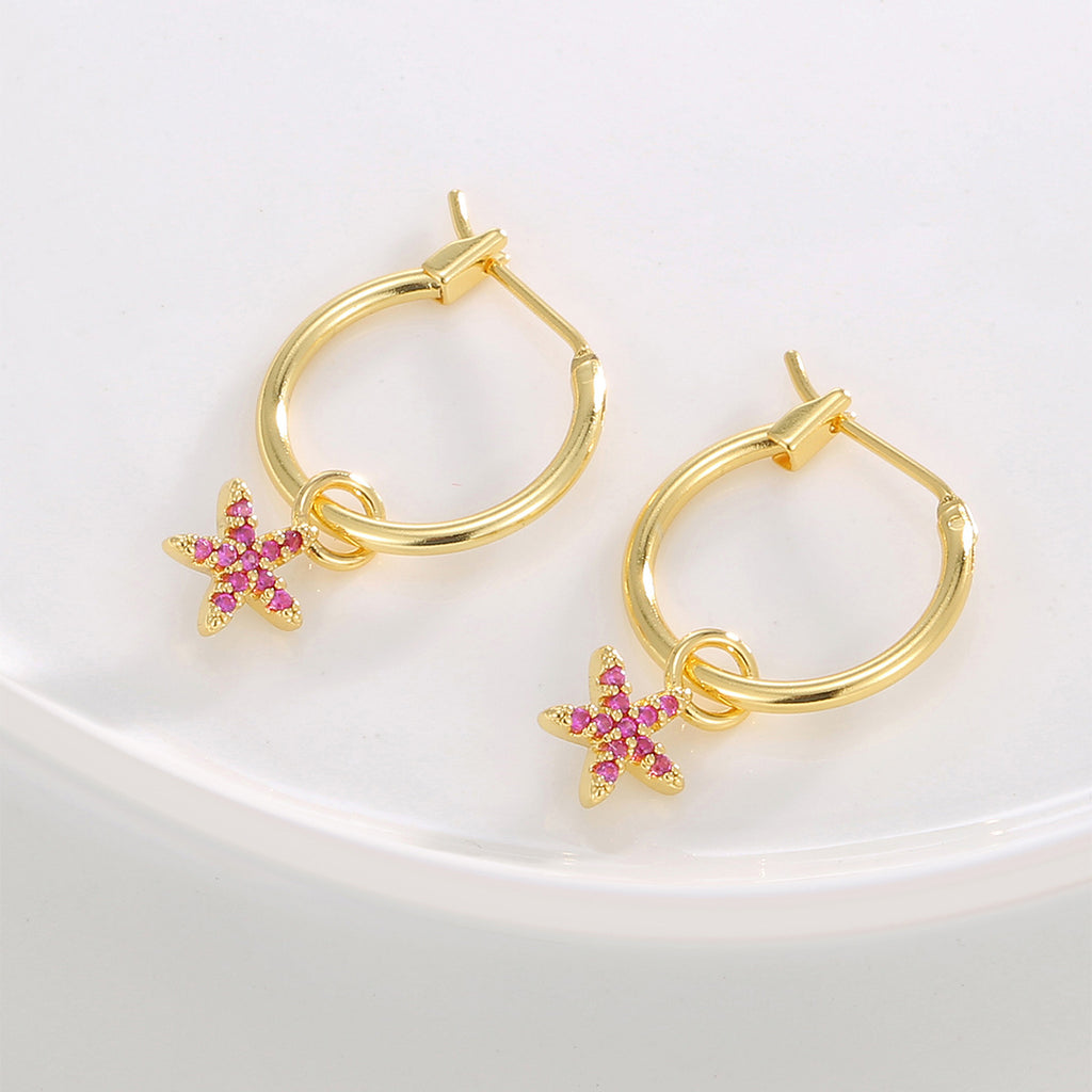 E0817 Creative Design Simple Five-Pointed Star Earrings for Women, Starfish Purple Zircon Earrings