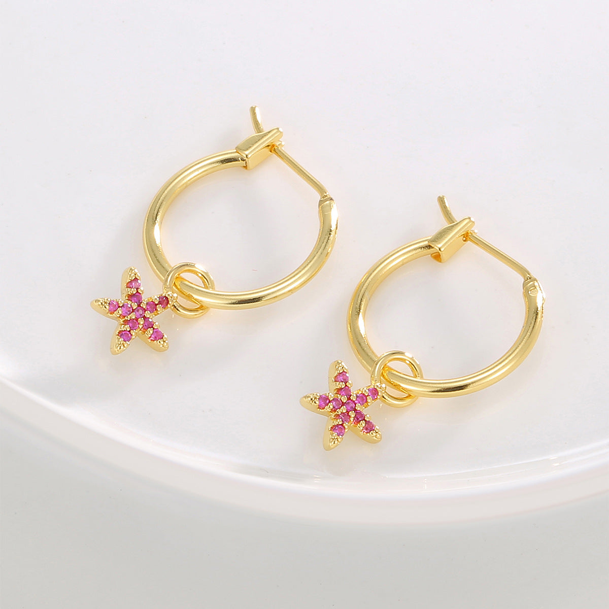 E0817 Creative Design Simple Five-Pointed Star Earrings for Women, Starfish Purple Zircon Earrings