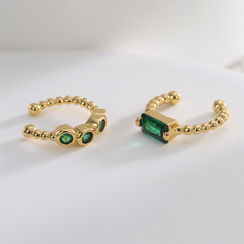 CYE0514 Korean Style Geometric Open Ear Clip Female Source of Supply fashion Green Zircon Earrings