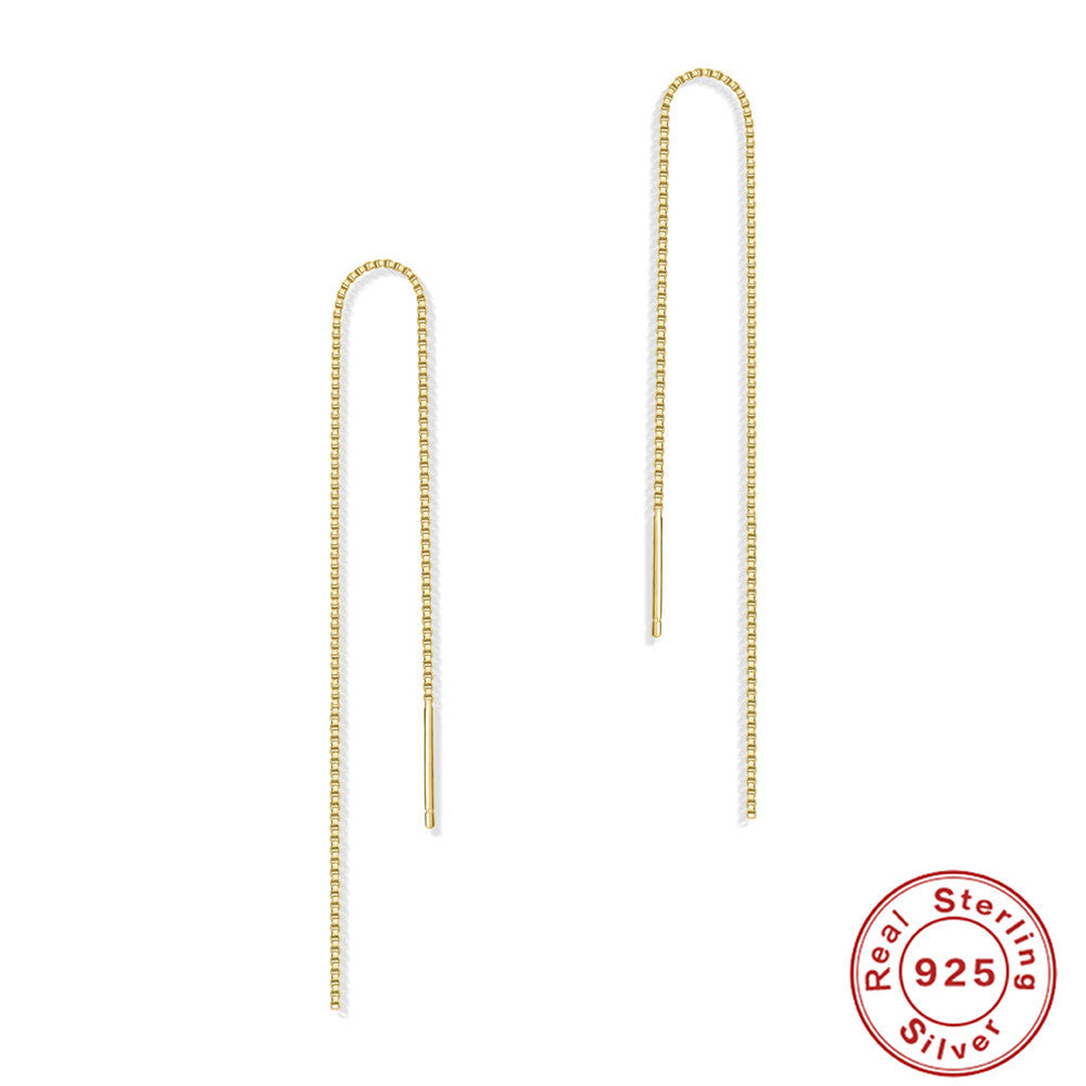 S925Sterling Silver Tassel Inlaid Diamond Mini Pentagram Ear Thread Earrings Korean and Japanese Style Women's Ear Jewelry