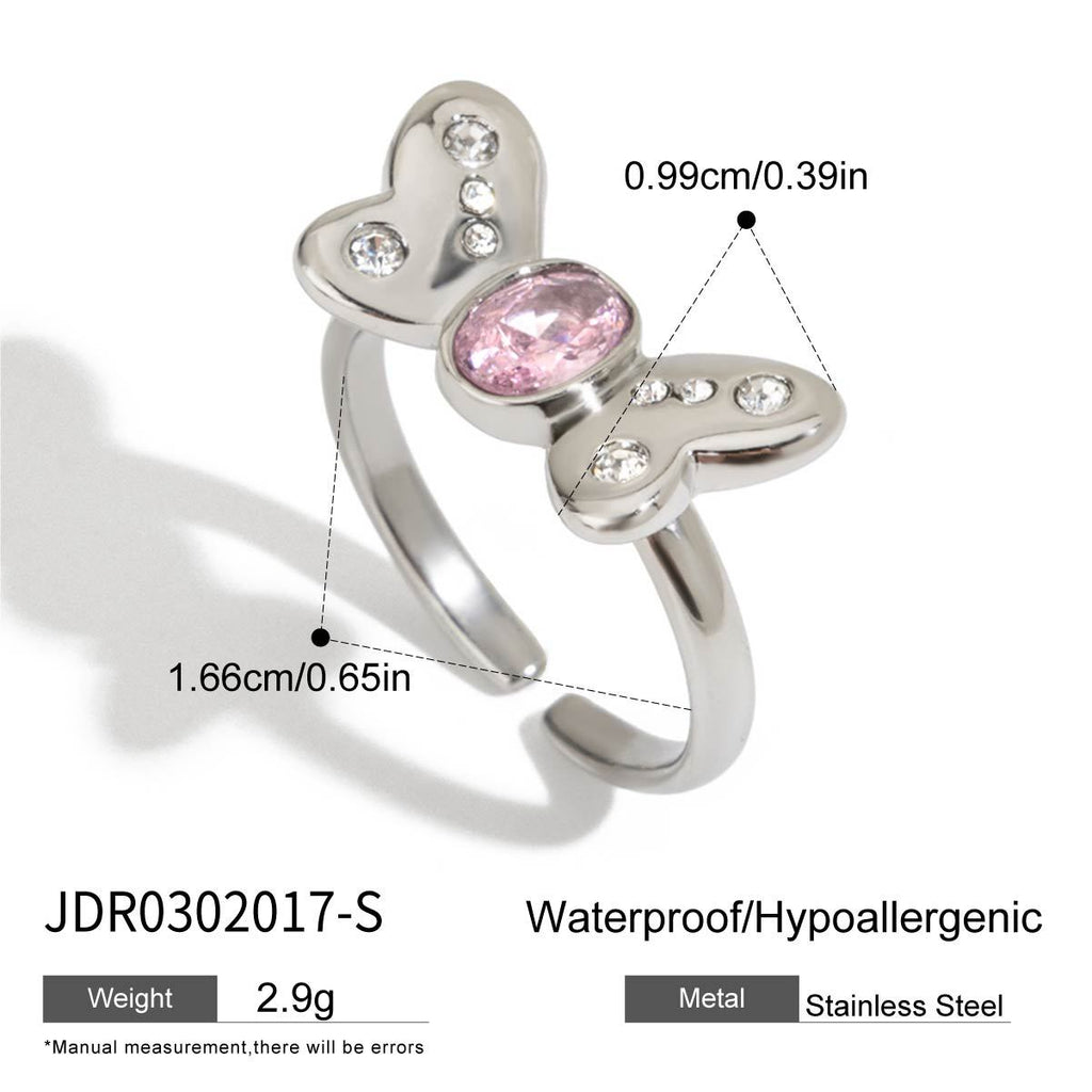 Stainless Steel Pink Zircon Ring Non-Fading Jewelry Non-Fading Accessories
