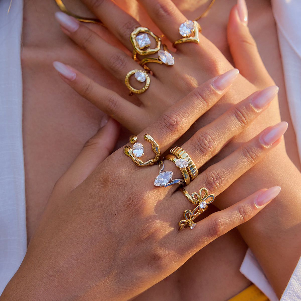 Zircon Ring Non-Fading Jewelry for Women Stainless Steel Accessories