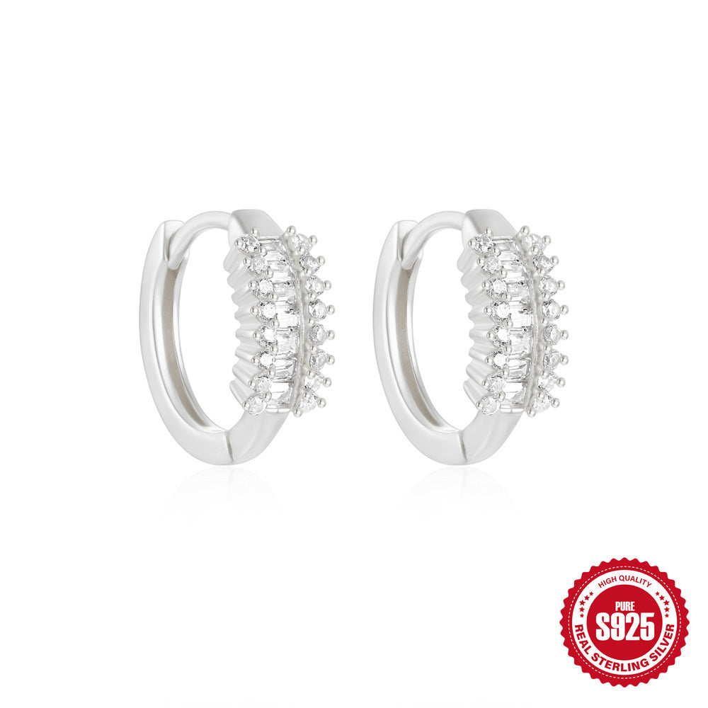 New S925Pure Silver Classic Diamond-Studded Small Round Geometric Hoop Earrings Hot-Selling Creative Ear Jewelry
