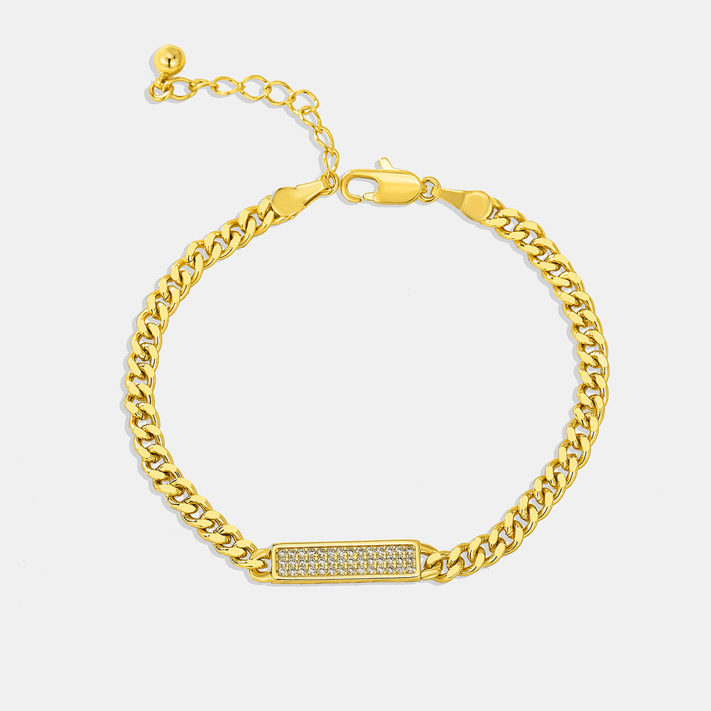 Gold-Plated Brass Cuban Link CZ Chain Bracelet with Linked Detail for private-label fashion jewelry buyers