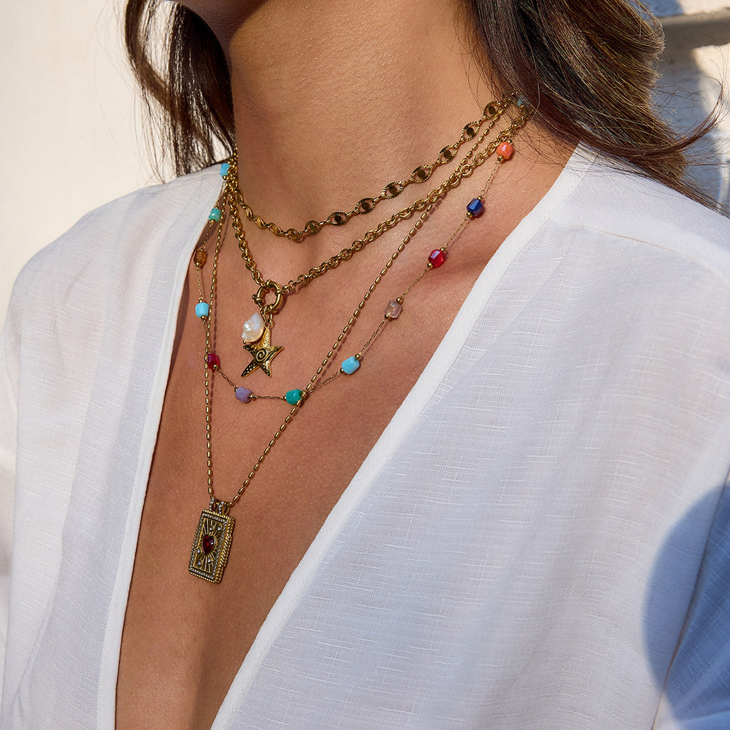 Stainless Steel Card Heart Necklace Collarbone Chain Jewelry Non-Fading