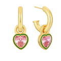 Gold-Plated Brass Heart Pink CZ Earrings — Clean-Lined Style with gold-tone brass construction