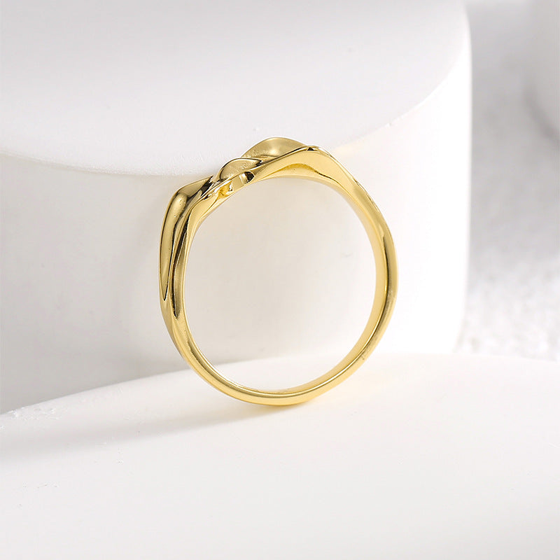 R0466 Fashionable Design Ring for Women, Brass Gold-Plated Wave Pattern Versatile Tail Ring