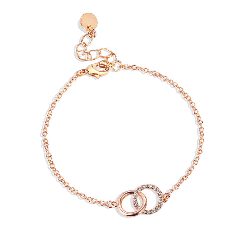B0075 Accessories Simple Copper Gold-Plated Diamond-Studded Round Bracelet for Women with Double Rings