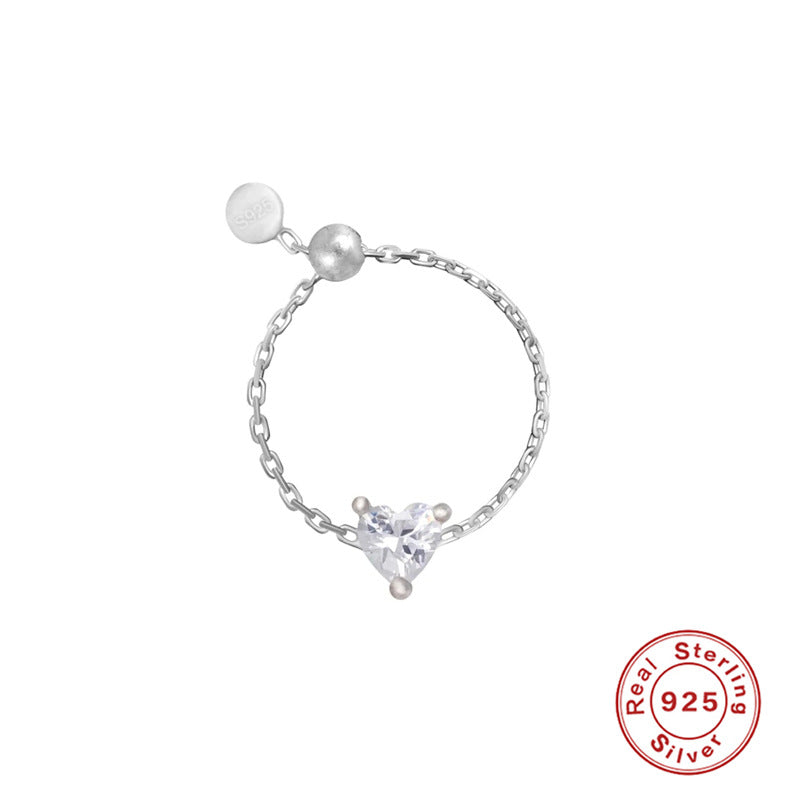 S925Sterling Silver Inlaid Simulated Diamond Zircon Open Ring for Women Hot Selling Chain Adjustable Index Finger Ring