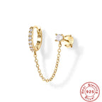 S925Sterling Silver Single Row Diamond-Studded Earrings Hoop Tassel Single Diamond Stud Earrings Creative Trendy Earrings Jewelry