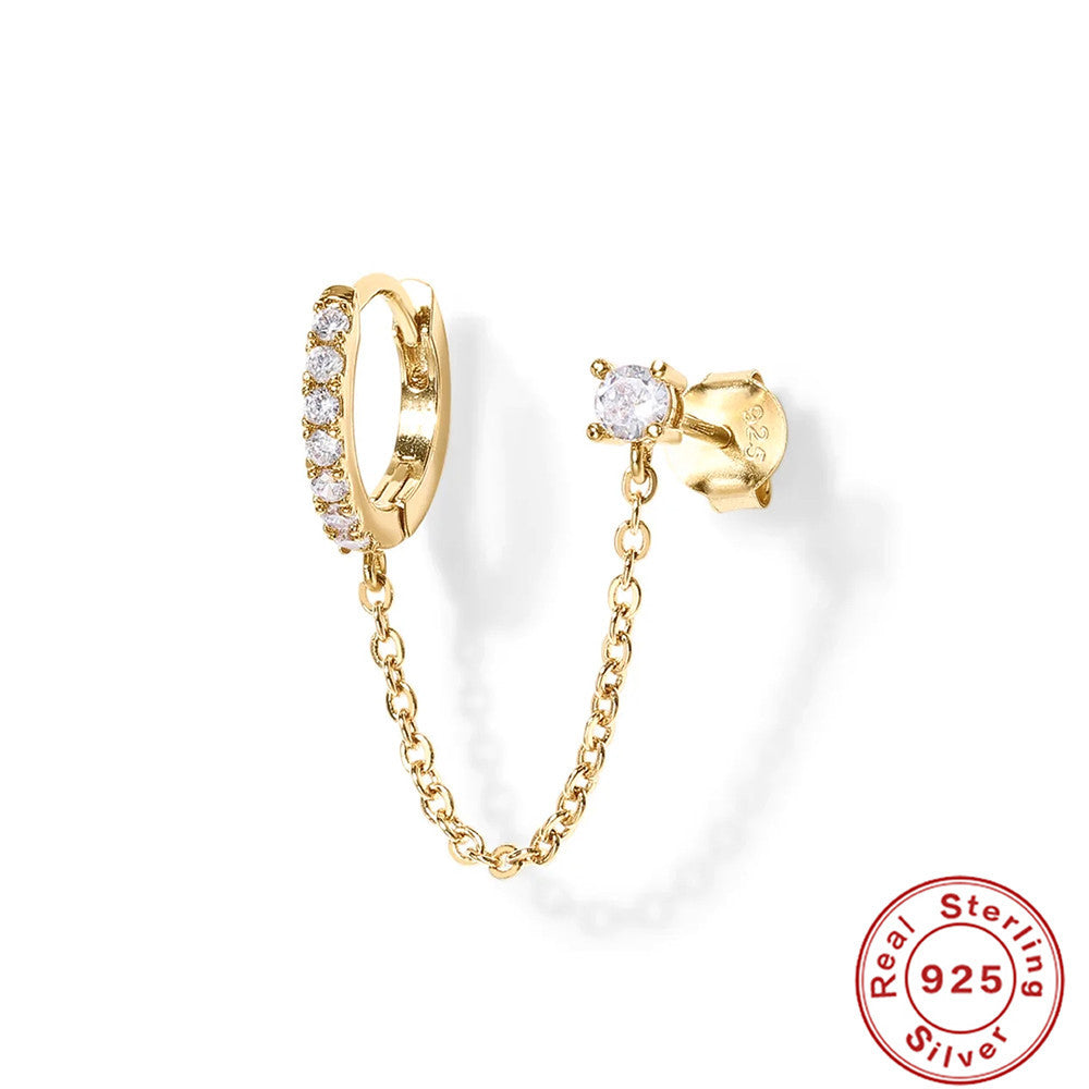 S925Sterling Silver Single Row Diamond-Studded Earrings Hoop Tassel Single Diamond Stud Earrings Creative Trendy Earrings Jewelry