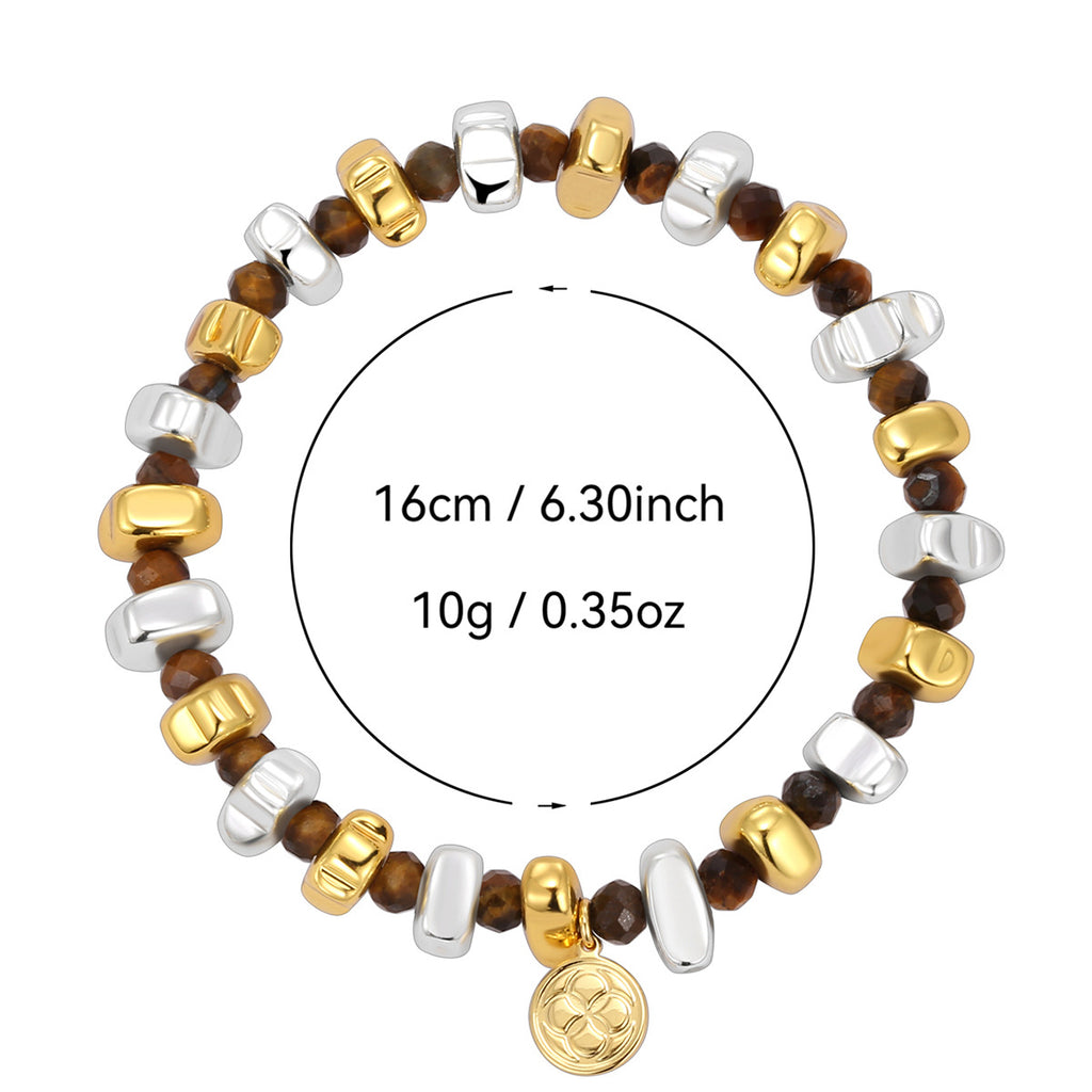 Two Tone Gold And Silver Bead Tiger Eye Stone Bracelet