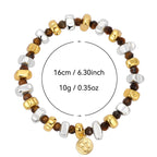 Two Tone Gold And Silver Bead Tiger Eye Stone Bracelet
