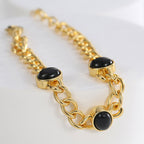 B0130 Hip-Hop Style Trendy Cool Bracelet for Women, Copper Plated with Real Gold, Simple Black Onyx Fashion