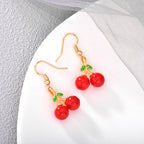 E0258 Korean Style Sweet Little Chanel Red Cherry Hook Earrings for Women Gold-Plated Fashion Simple Epoxy Long Earrings