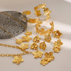 Stainless Steel Pearl Earrings Flower Studs Open Ring Jewelry