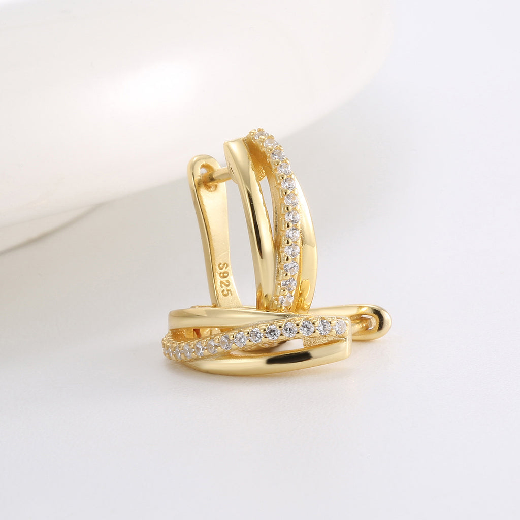 SE0065 S925Silver Irregular Personality Design Earrings for Women Plated14K Gold micro-paved zircon fashion earrings