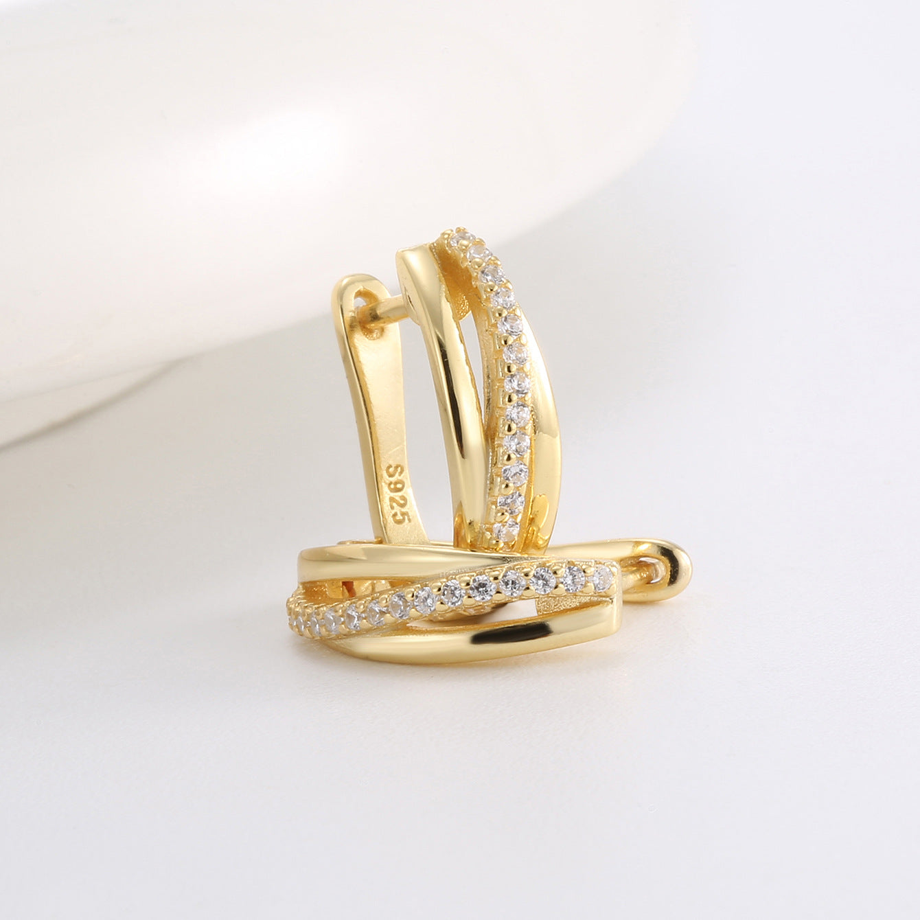 SE0065 S925Silver Irregular Personality Design Earrings for Women Plated14K Gold micro-paved zircon fashion earrings