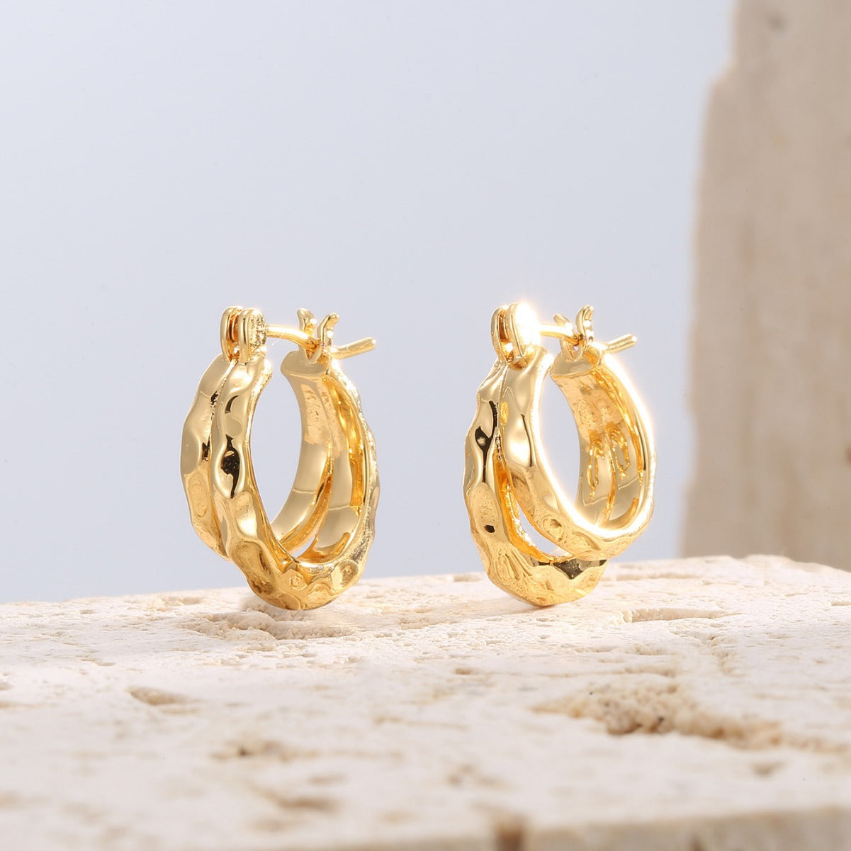 CYE0207 Flowing Copper Hoop Earrings for Women Silver Plain Hoop Earrings Stud Design Ear Jewelry