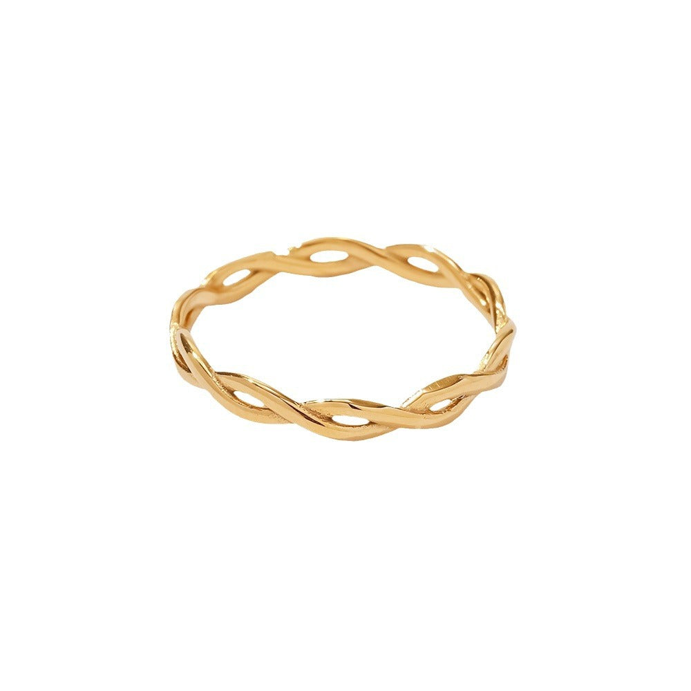 2H  Ring18K Gold Plated Stainless Steel Twisted Linear Geometric Hollow Stacking Ring