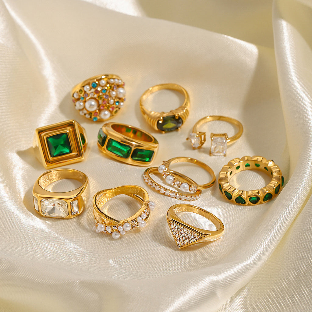 ring Stainless Steel Zircon Pearl Ring Jewelry