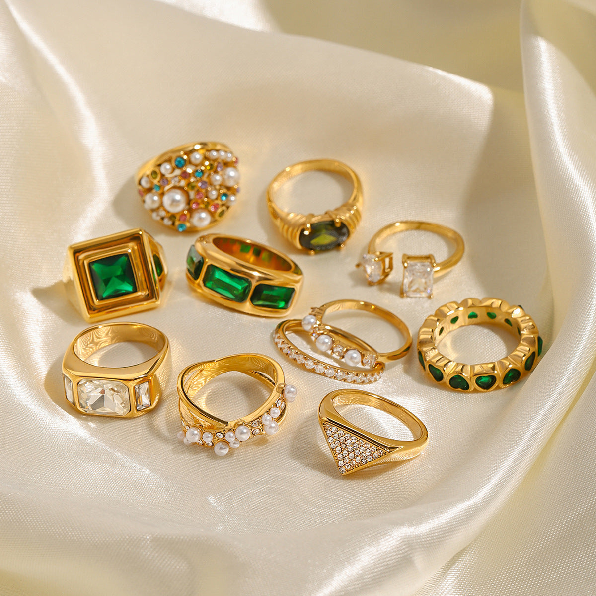 ring Stainless Steel Zircon Pearl Ring Jewelry