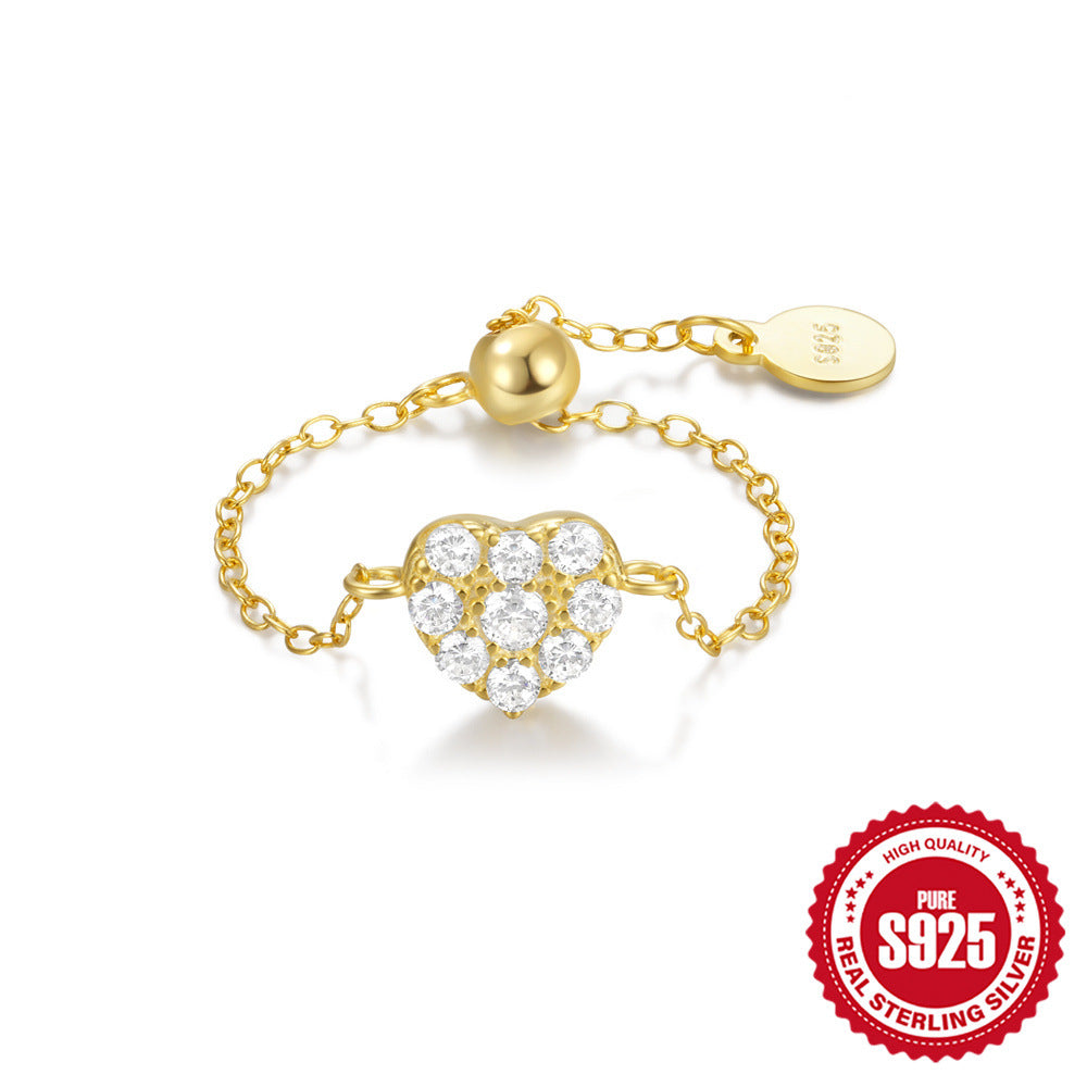 New925Sterling Silver Heart Butterfly Inlaid Diamond Ring for Women Hot Sale Trendy Adjustable Open Chain Ring