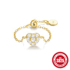 New925Sterling Silver Heart Butterfly Inlaid Diamond Ring for Women Hot Sale Trendy Adjustable Open Chain Ring