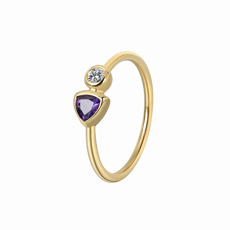 CYR0232 Brass Gold-Plated Triangle Purple Zircon Ring for Women Modern Simple Micro-Inlaid White Zircon