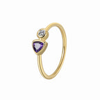 CYR0232 Brass Gold-Plated Triangle Purple Zircon Ring for Women Modern Simple Micro-Inlaid White Zircon