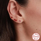 S925Sterling Silver Inlaid Three Asymmetric Rectangular Zircon Stud Earrings Vintage Diamond-Encrusted Ear Jewelry