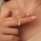 N0313 American Style Inlaid Diamond Cross Zircon Necklace for Men Copper Plated18K Gold Pendant Double Layer Clavicle Chain