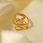 18K Gold Plated Stainless Steel Classic Texture Snake Design Hollow Adjustable Ring Women's Fashion Ring