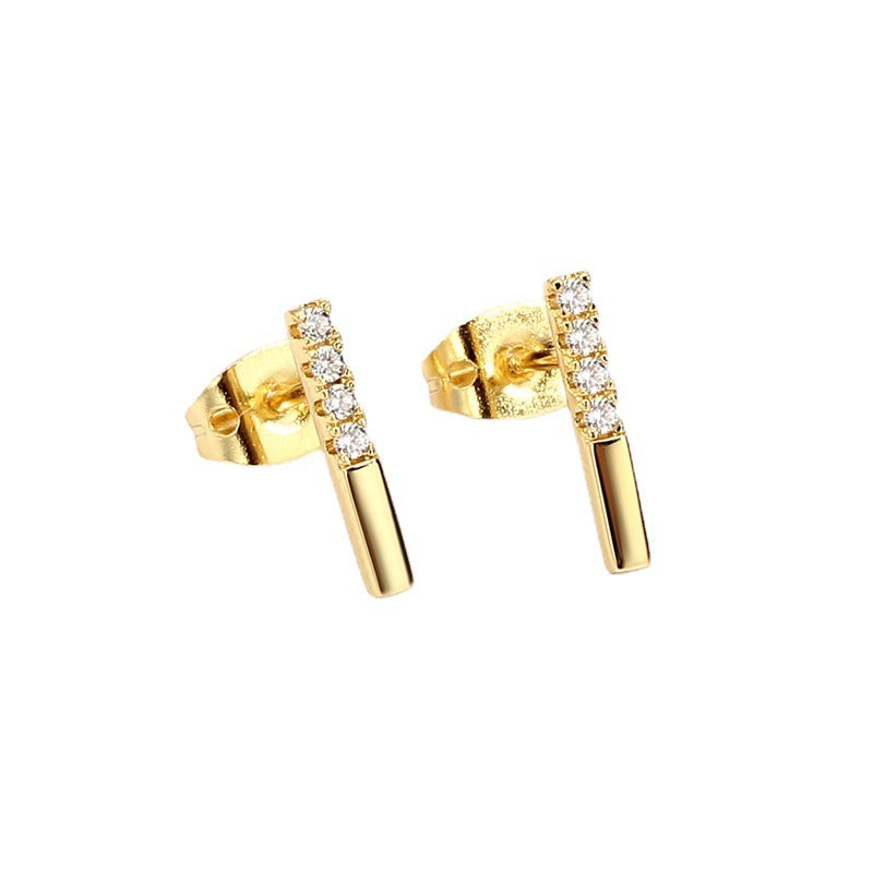 Minimalist Style Earrings for Women925Silver Needle Gold-Plated Zircon Geometric Ear Bone Stud Simple Earrings