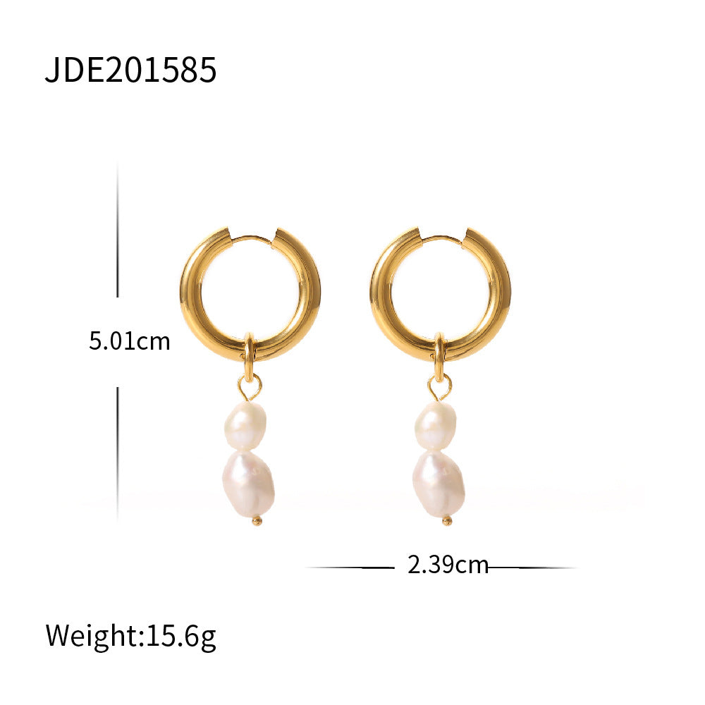 Stainless Steel Freshwater Pearl Earrings Fashion New Women's Large Pearl c Pendant Earrings Jewelry