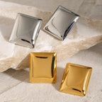 2H 18K Gold Stainless Steel Geometric Earrings Women's Fashion Simple Rectangular Smooth Earrings