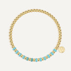 B0288 Copper plating14k Gold Small Round Beads Vintage Blue Turquoise Bracelet Fashion