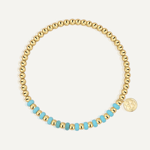 14K Gold-Plated Brass Beaded Turquoise Bracelet with Round Detail in a gold-plated brass finish