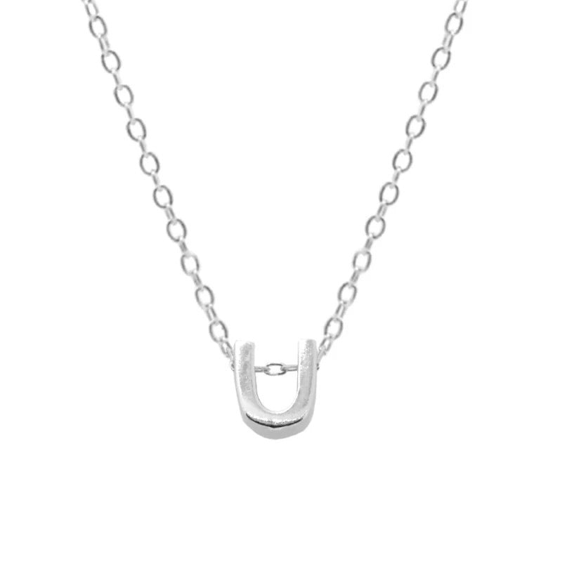 Sterling Silver 26 Letter Pendant Necklace Polished Collarbone Chain