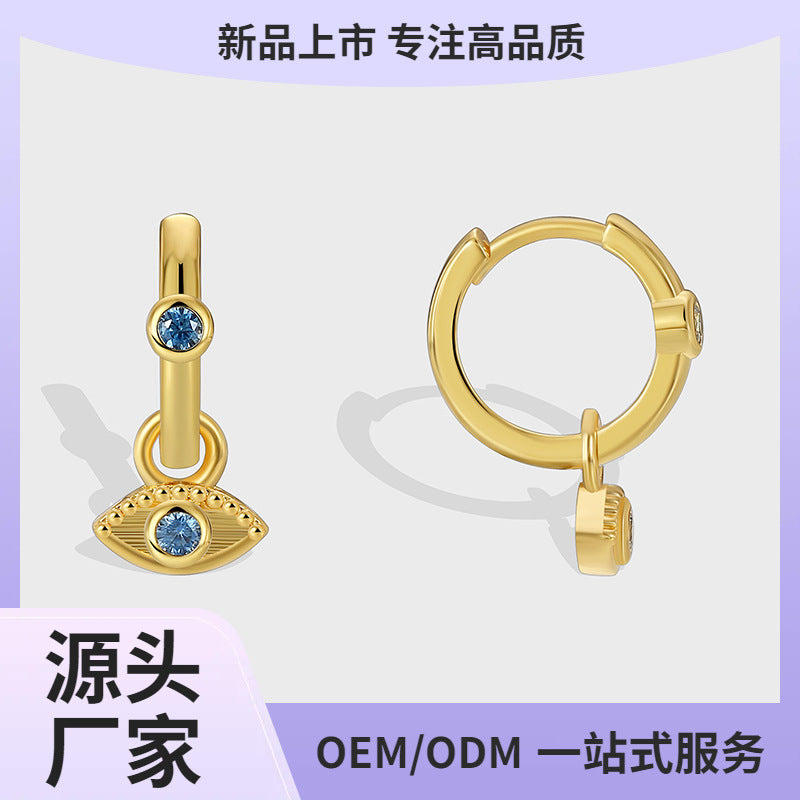 E0607 Trendy Fashion Design Cyberpunk Earrings Simple Hoop Inlaid with Zircon Demon Eye Earrings