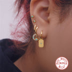 S925Sterling Silver Star Moon Inlaid Diamond Opal Hoop Earrings Cross Ear Clips Earrings Hot Sale Trendy Women's Ear Jewelry