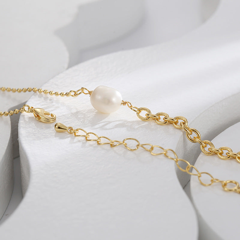 N0218 Simple Design O Word Chain Clavicle Chain Female Brass Gold Plated fashion retro Shell Bead Necklace